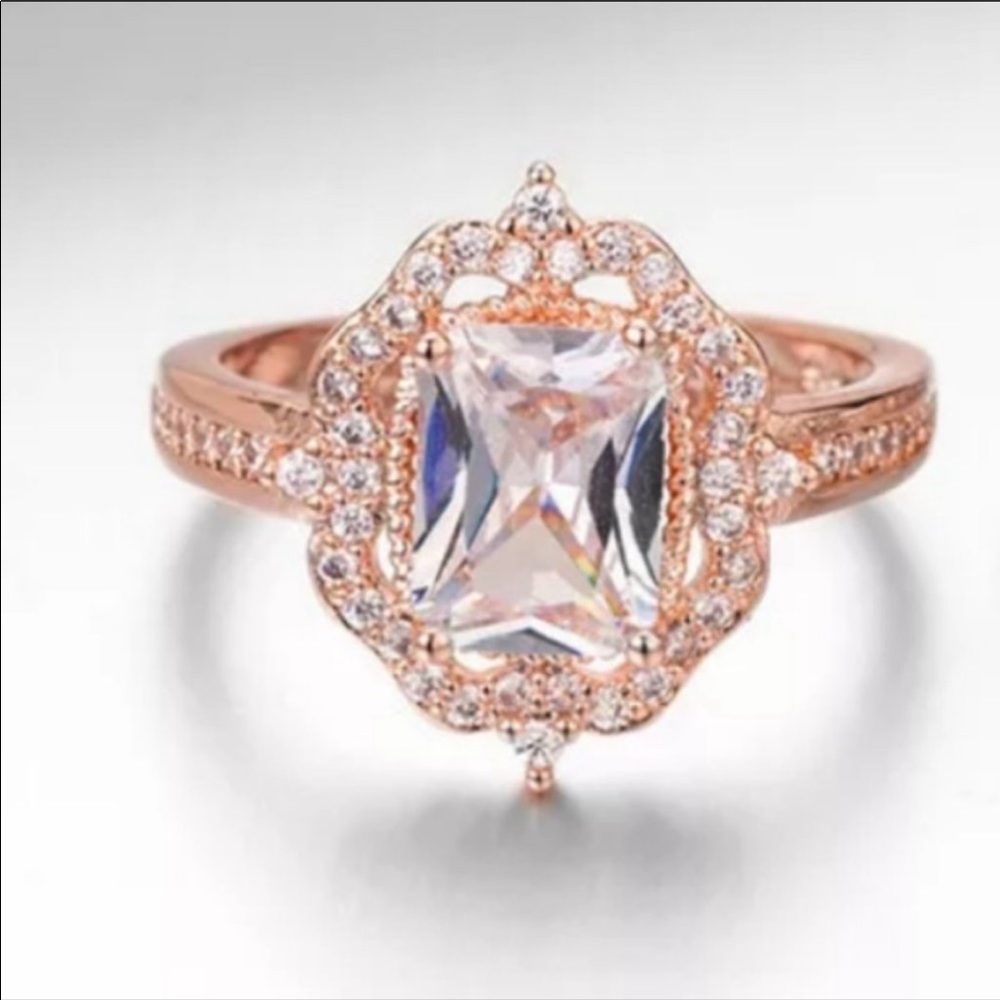 NEWπ18K Strawberry Rose Gold Diamond Halo Ring - Picture 5 of 6